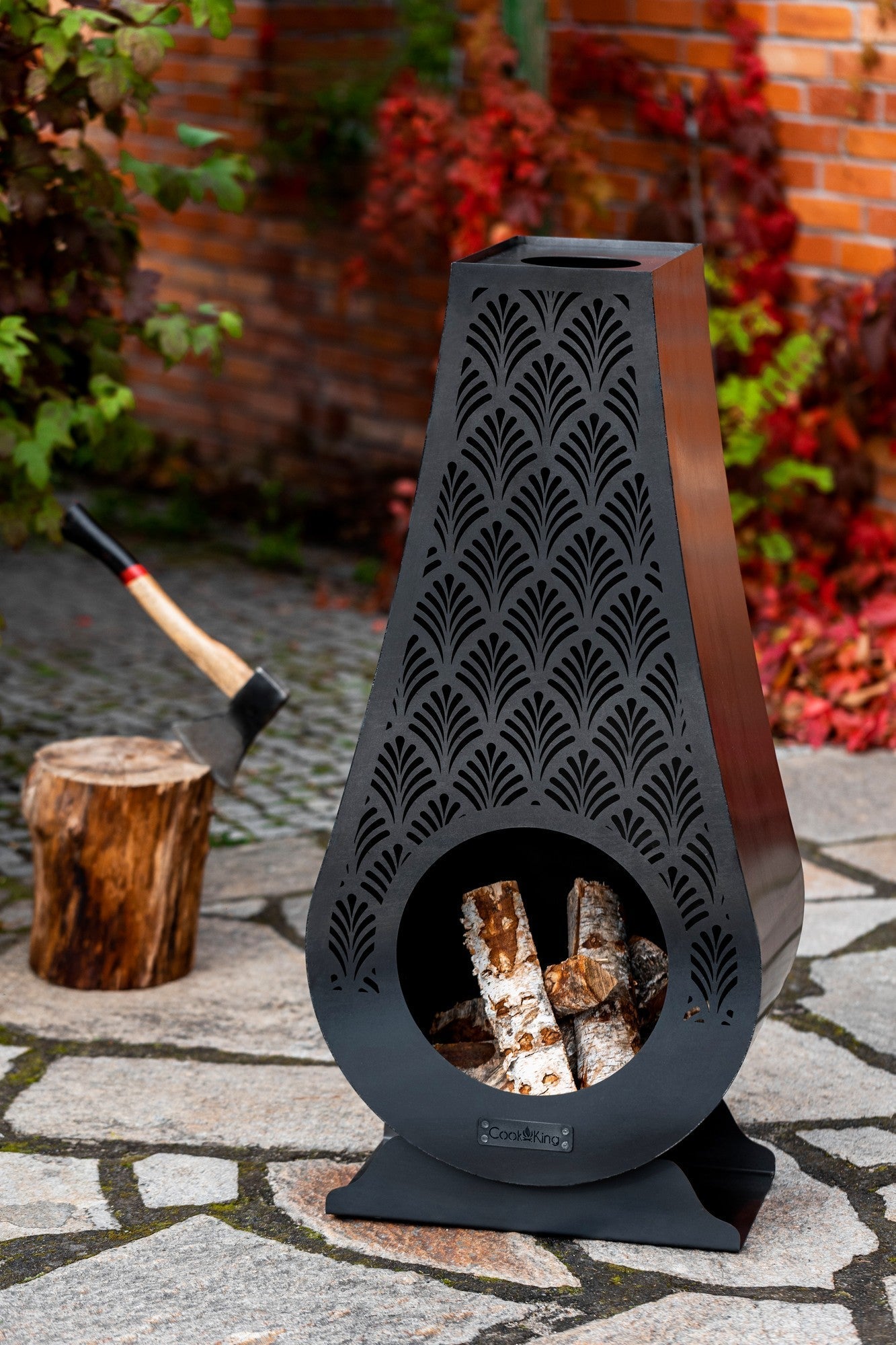 Gartenkamin aus Naturstahl – 108 cm , Handgefertigt , Gartenkamin NRW
